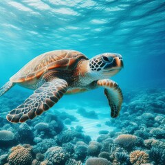 Fototapeta premium Turtle’s Graceful Ocean Dance