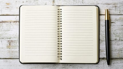 A blank notebook with a pen placed on the edge, prepared for a new chapter, symbolizing creativity and fresh possibilities