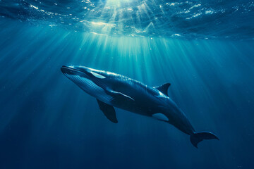 Naklejka premium Fantastically beautiful majestic huge whale in ocean
