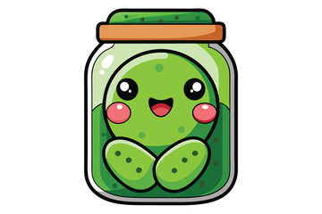 Kawaii Pickles in a Jar- Cute and Fun Drawing with white background.