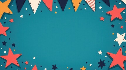 Obraz premium Patriotic red, white, and blue paper decorations border on a blue background.