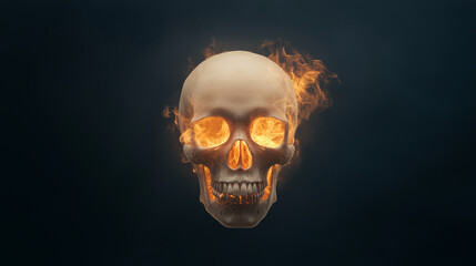 A striking image of skull engulfed in flames, symbolizing danger and intensity. fiery glow emanates from eye sockets and mouth, creating dramatic effect.