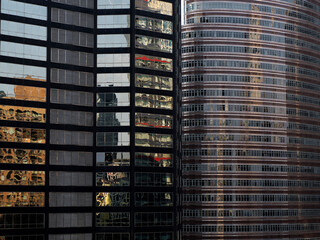 midtown new york manhattan skyscrapers building aerial view at sunset