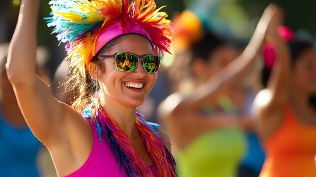 38. A vibrant and energetic Zumba class with participants enjoying lively music