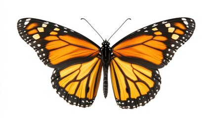 Fototapeta premium Monarch Butterfly with Open Wings Against White Background