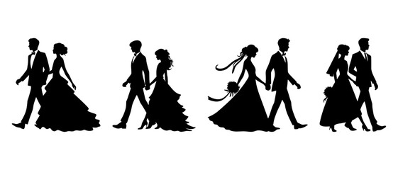 Set of wedding silhouettes black filled vector Illustration icon