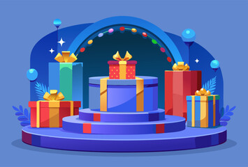 Festive christmas and new year sale design with colorful gift boxes and decorations