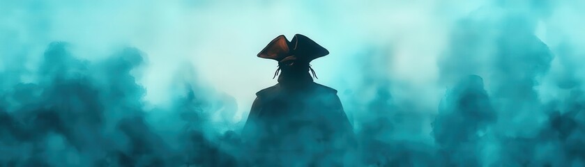 Pirate captain, ghostly figure at the helm, stormy seas, Watercolor style