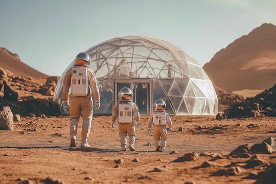 Astronaut family on Mars - Powered by Adobe