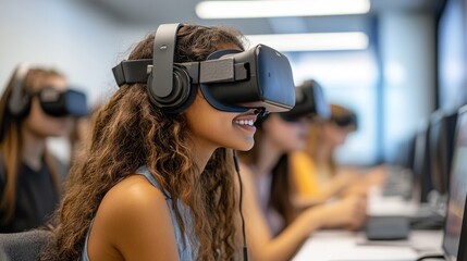 AI-powered virtual classrooms offering personalized education through VR: Students attending a virtual class, with lessons tailored to their individual needs.