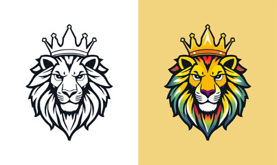 powerful abstract lion mascot logo. Lion with crown logo. Colorful rainbow lion logo for LGBTQ