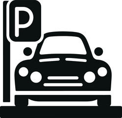 Monochrome Cosmonaut Car Parking Logo Icon black color For Emblems, Badges And Levels Vector Illustration