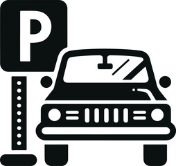 Monochrome Cosmonaut Car Parking Logo Icon black color For Emblems, Badges And Levels Vector Illustration