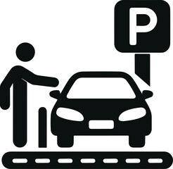 Monochrome Cosmonaut Car Parking Logo Icon black color For Emblems, Badges And Levels Vector Illustration