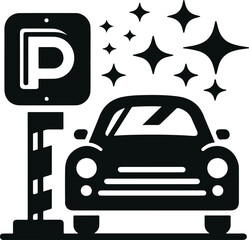 Monochrome Cosmonaut Car Parking Logo Icon black color For Emblems, Badges And Levels Vector Illustration