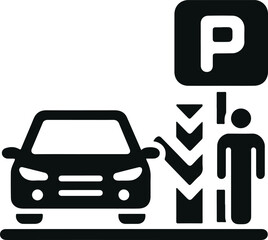 Monochrome Cosmonaut Car Parking Logo Icon black color For Emblems, Badges And Levels Vector Illustration