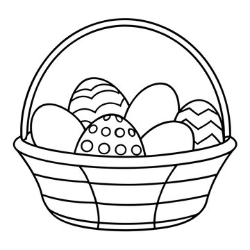 recommend clip art: basket with easter eggs outline coloring book page line art drawing