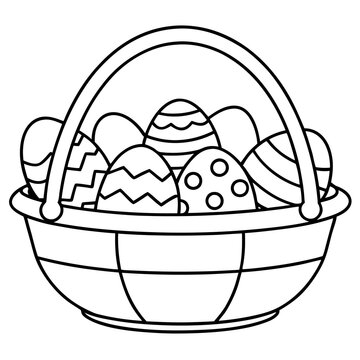 recommend clip art: basket with easter eggs outline coloring book page line art drawing