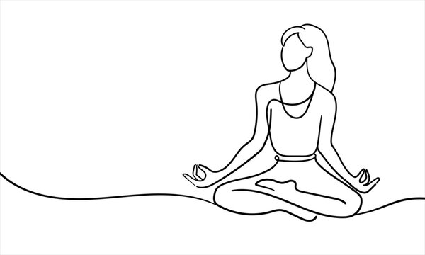 recommend clip art: Girl sitting in meditation continuous line art drawing isolated on white background. Yoga relax. Vector illustration