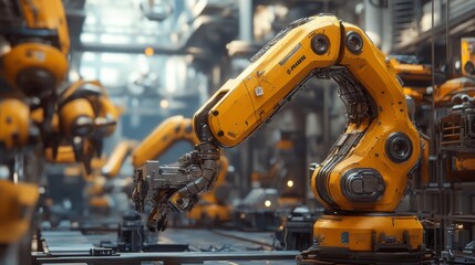AI-enhanced industrial robots assembling high-tech machinery with precision and speed