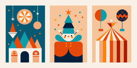 Abstract minimalist circus art collection: geometric posters for creative spaces