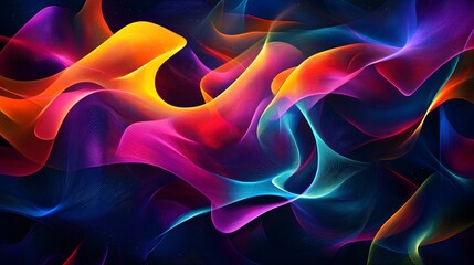 Obraz premium Abstract flowing shapes in vibrant neon colors against a dark background for a striking contrast.
