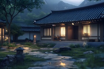Tranquil Evening at a Traditional Korean House