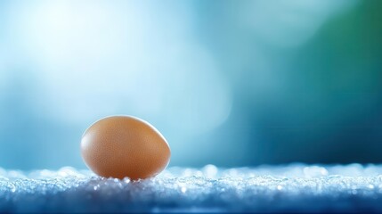A close-up of a single egg resting on a softly illuminated surface, creating an elegant and serene atmosphere.