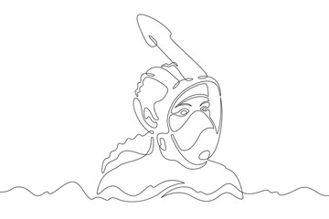 Continuous one line drawing  diver girl in mask. Swimmer in water with mask and snorkel. Woman swims in sea. One continuous line isolated minimal illustration.