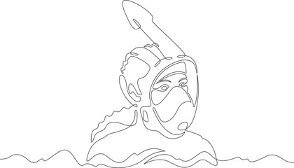 Continuous one line drawing  diver girl in mask. Swimmer in water with mask and snorkel. Woman swims in sea. One continuous line isolated minimal illustration.
