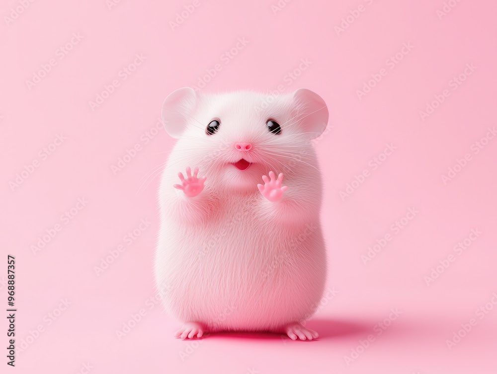 Wall mural Cute White Mouse on Pink Background.