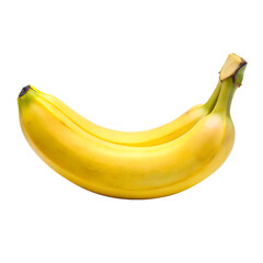 a yellow banana with its stem attached isolated on a transparent background