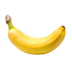 a yellow banana with its stem attached isolated on a transparent background