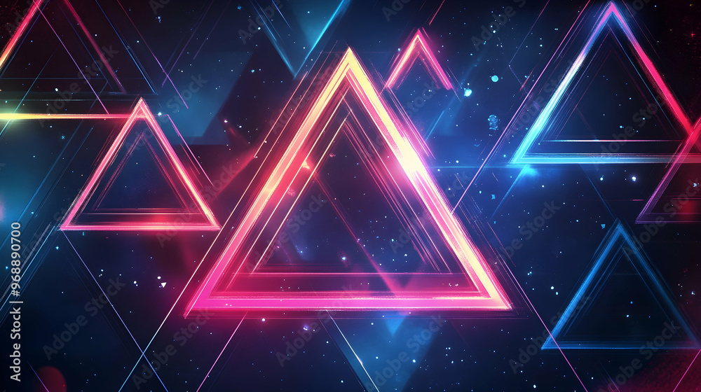 Wall mural neon triangles creating a modern abstract backdrop.