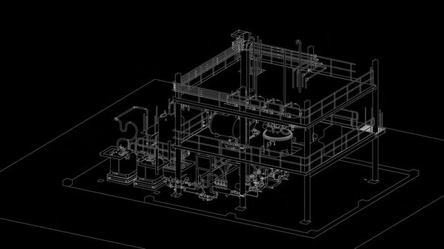Industrial refinery plant seamless 3d loop animation, linework