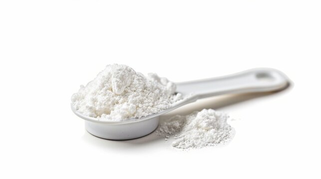 A white spoon with a white powder on it