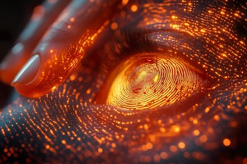 A close up of a cutting edge biometric security system scanning a users fingerprint or retina