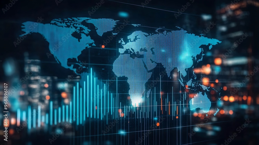 Aufkleber world map with data visualization and city lights