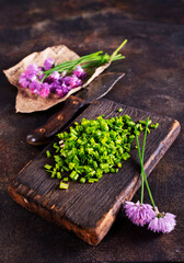 Purple onion flower and fresh green onion