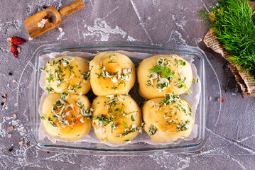 garlic bread stuffed with cheese, baked buns with garlic