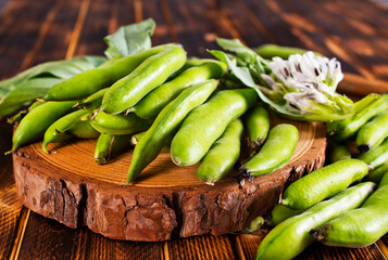 Soybean on wooden table, raw beans