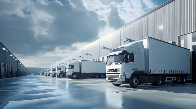 35. A fleet of refrigerated trucks being loaded at a cold storage logistics facility