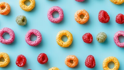 Colorful fruit cereal rings for a playful and vibrant wallpaper, cereal, fruit, rings, colorful, background, wallpaper, fruity, breakfast