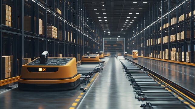36. An automated warehouse system with robots handling and sorting packages