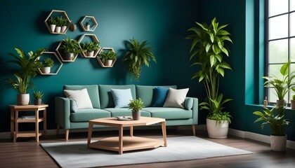 Photo modern style interior room 3d illustration Interior frame living room with colorful white sofa