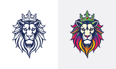 Fototapeta premium powerful abstract lion mascot logo. Lion with crown logo. Colorful rainbow lion logo for LGBTQ