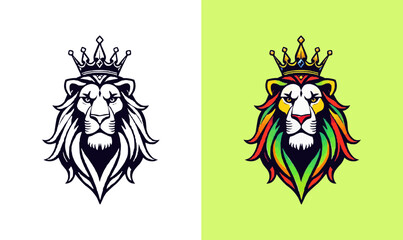 powerful abstract lion mascot logo. Lion with crown logo. Colorful rainbow lion logo for LGBTQ