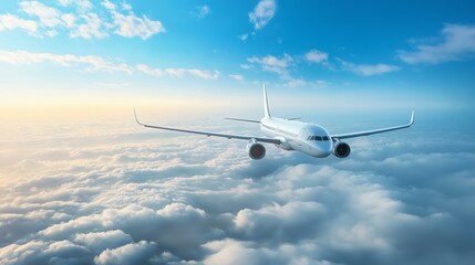 Passenger Airplane Flying Above the Clouds on a Clear Day
