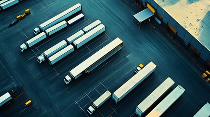 Obraz premium 13. An aerial view of a large distribution center with trucks and cargo handling operations