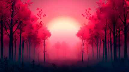 Fototapeta premium Stylized Pink Forest Illustration